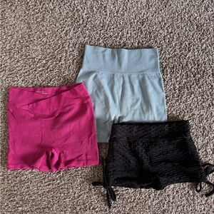 Bundle Three Ribbed Shorts /4 leggings - Pink, Blue, Black